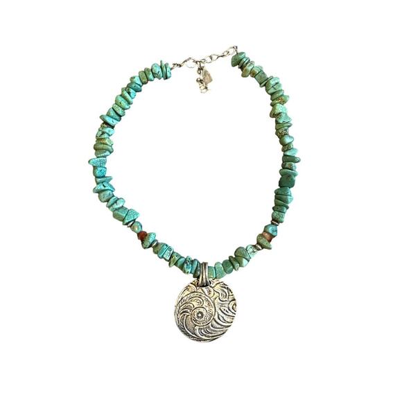 Coldwater Creek Chunky Turquoise Necklace with Silver Pendant - Picture 1 of 6